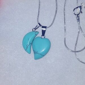 Boho hippie Turquoise heart and moon sterling silver 16" necklace
